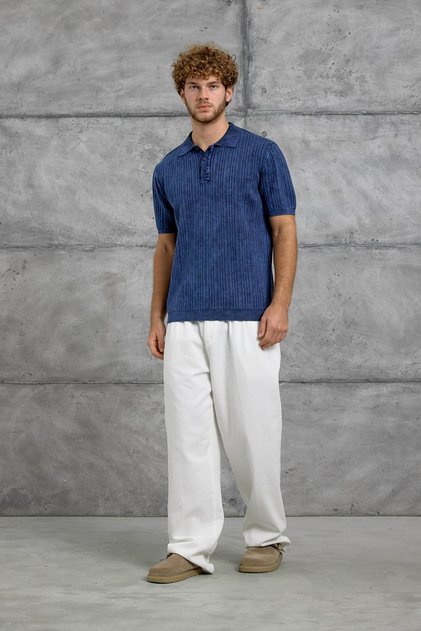 Men's T-Shirt Dp Polo Collar Navy Blue Oversize Cotton