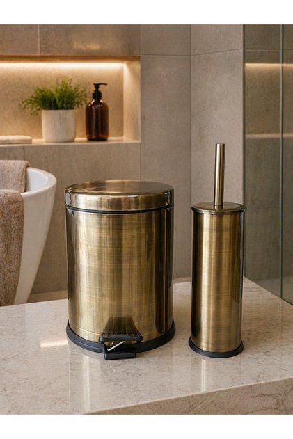 Paslanmaz Çelik Krom Banyo Seti – Çöp Kovası & Klozet Fırçası Modern Tasarım