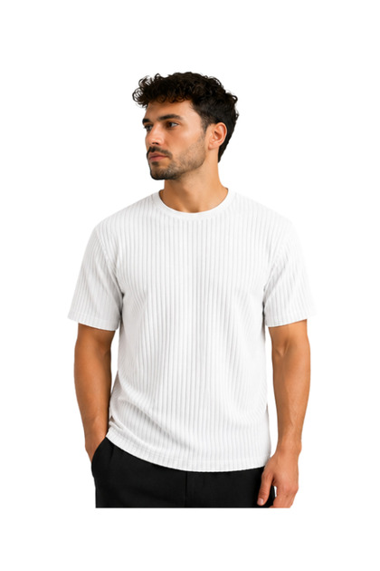 Hair Knit Jacquard Fabric 100% Cotton Men's T-Shirt 26015