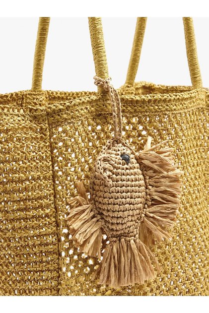 Kadın Charm'lı Hasır Efektli Shopper Çanta