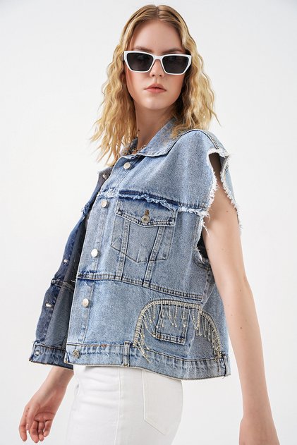 Women's Stone Detailed Denim Vest