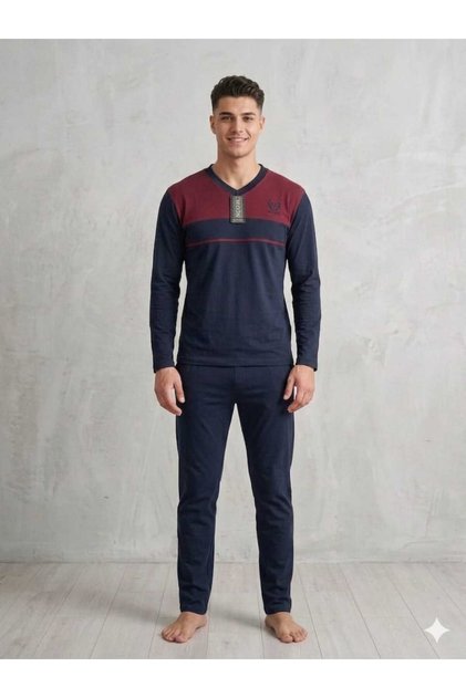 Men's V-Neck Long Sleeve Comfortable Pajama Set