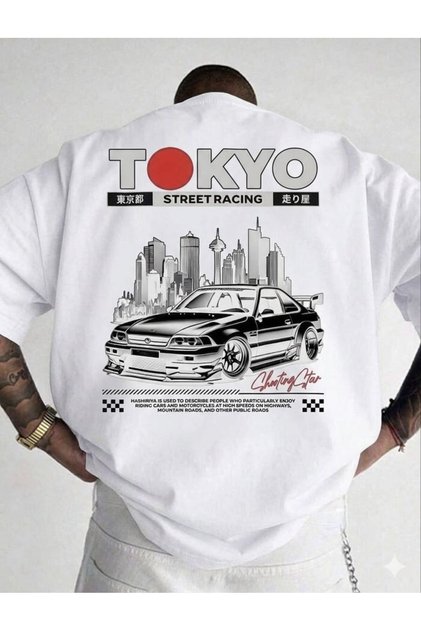 Men's Tokyo Street Racing Car Printed Crewneck Tshirt