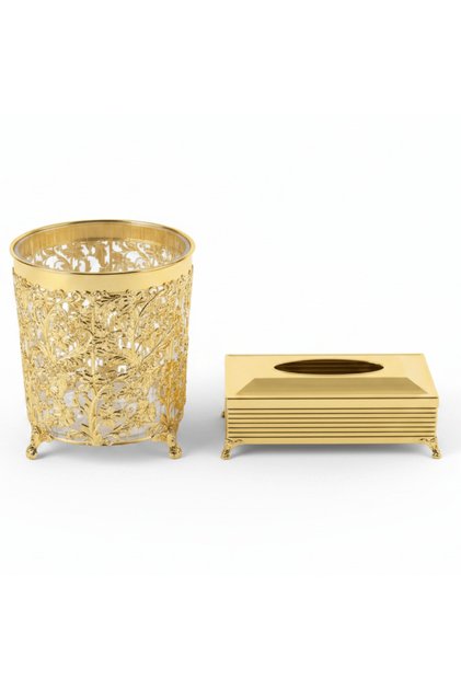 Acrylic Dustbin with Gold Metal Base and Tissue Box Dustbin 28×22 cm, Tissue Box 26×13 cm