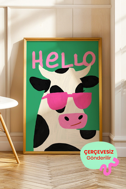 Mizahi İnek İllüstrasyon Tablo Poster Modern Duvar Dekoru Çerçevesiz
