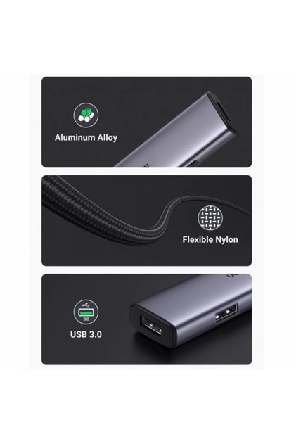 Hub USB extern CM473 cu porturi: 4x USB 3.0, conexiune USB Type-C, aluminiu, lungime 20 cm, gri, 20841 (imprimare verde 0.8 lei) - 6957303828418