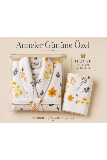 Anneler Gününe Özel Kadife Bornoz %100 Pamuk Şal Yaka | Dijital Baskılı Renkli Yumuşak Hediyelik