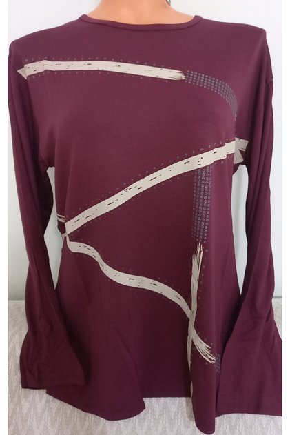 Er Clothing Summer Combed Cotton Blouse Long-Sleeve O-Neck Claretred