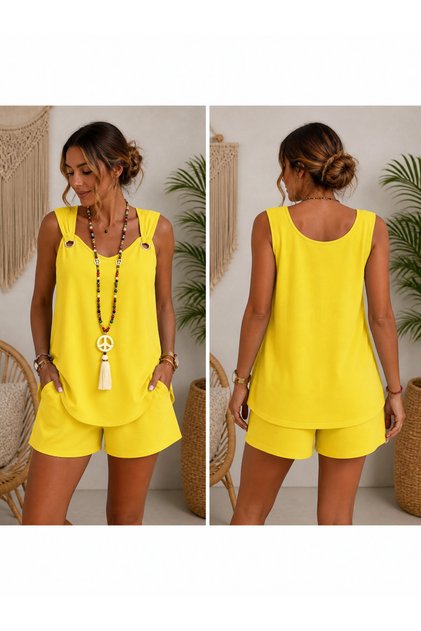 Women's V-Neck Bohemian Casual Blouse Shorts Set