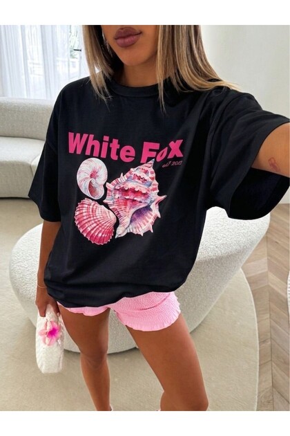 Women's White Fox Pink Sea Shell Printed T-Shirt