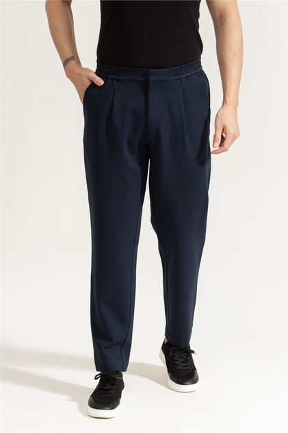 SLIM TAPERED KNIT PLEATED PANT Erkek Lacivert Kumaş Pantolon