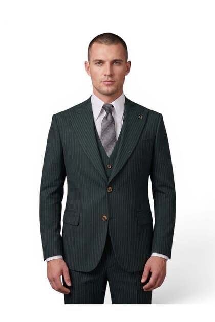 HERMOSE Sartorial | Emerald Green Striped Vest Suit- Trendyol HERMOSE Sartorial | Emerald Green Striped Vest Suit- Trendyol