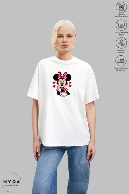 Women's Crew Neck Minnie Mouse Printed Cotton Oversize Short Sleeve T-Shirt
