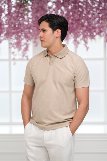 Slimfit Sport Knit Fabric Single Button Polo Collar T-Shirt