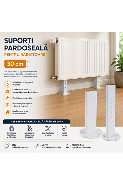 Suporti Pardoseala pentru Radiatoare 30 cm – Set 2 Bucati, Metal Vopsit Electrostatic, Fixare Sol pentru Calorifer