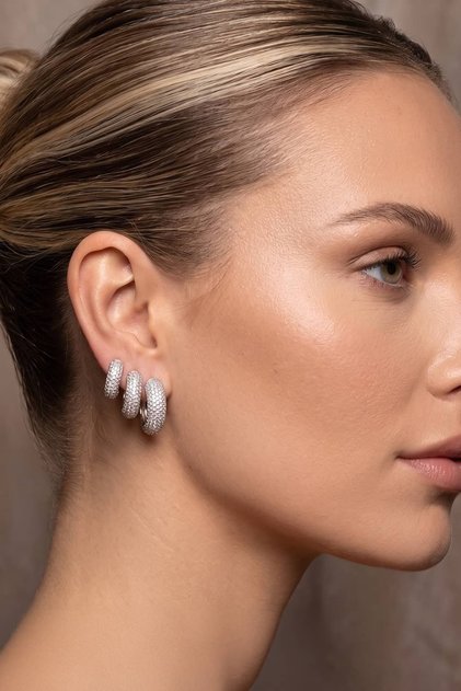 Kivo Silver Color Combination Hoop Earrings