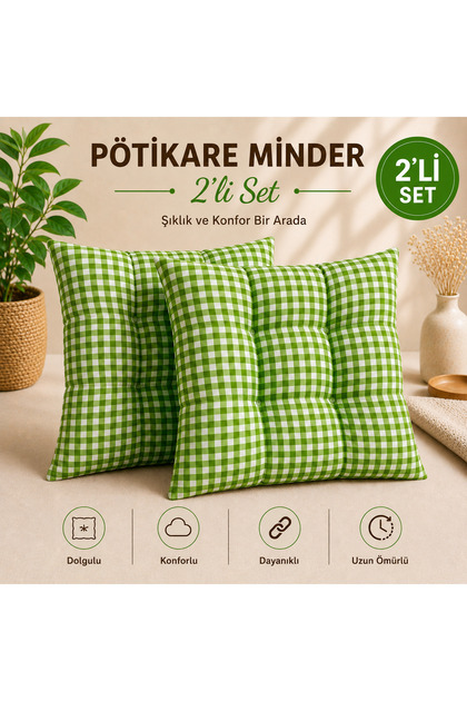 İkili Pötikare Desen Minder | Ekose Desen 2'li Minder 40x40 cm