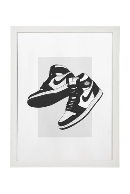 Nike Air Jordan 1 Black and White Sneaker Poster with Frame 30x40cm