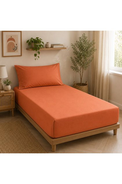 Elastic Sheet Set for Single Bed, 100% Cotton, Pillowcase Included