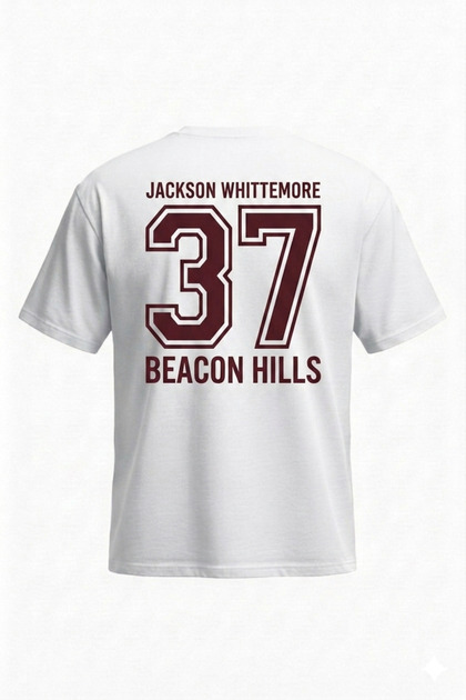 Teen Wolf Jackson T-Shirt - White Printed Oversize Crew Neck Short Sleeve Loose Fit