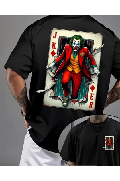 Men's a Quality Premium Joker Front and Back Printed Oversize T-Shirt