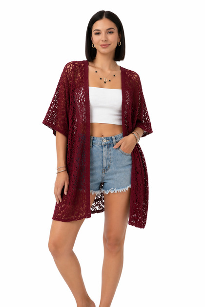 Women's Lace Look Mesh Kimono Pareo Cardigan