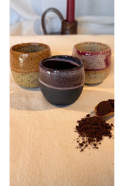 3’lü El Yapımı Seramik Espresso & Türk Kahvesi Bardak Seti – Stoneware, Çift Fırın, Bulaşık Makinesi Uyumlu – Çok Amaçlı Kahve Sunum Seti
