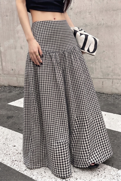 Women's Belle Plaid Maxi Skirt Black – High Waist, Zipper Closure, (Combined Product)