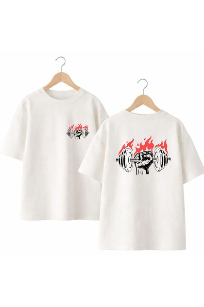 Alev Gym Back and Front Chest Printed 100% Cotton Oversize Loose Regular Fit Crew Neck T-Shirt