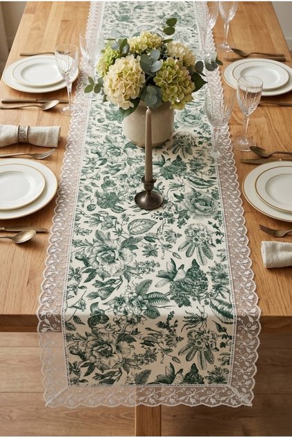 Green Leaf Patterned Runner Stain-Proof Liquid-Proof Rectangular Table Runner Dowry Luxury Runner