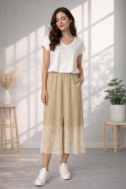 Ruffle Sleeve Women's Skirt 25Y46094-Bej-04