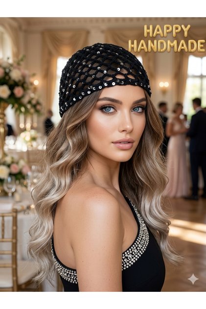 Viral Silver Sequin Black Hat/Hairnet/Summer Hat/Trendy Hairnet/Crochet Hat/Retro/Bohemian/Creative/Gift
