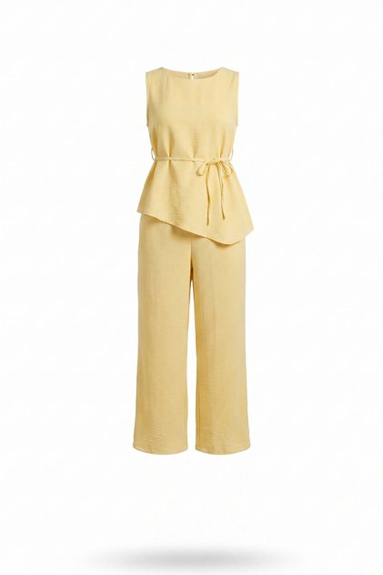 Asymmetrical Cut Tie-Up Premium Suit - Yellow