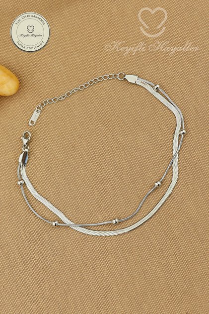 Steel Anklet - 2-Piece Combination Italian Crushed Chain Dorical 316L Steel Anklet 22+6cm Does Not Tarnish, Does Not Fade