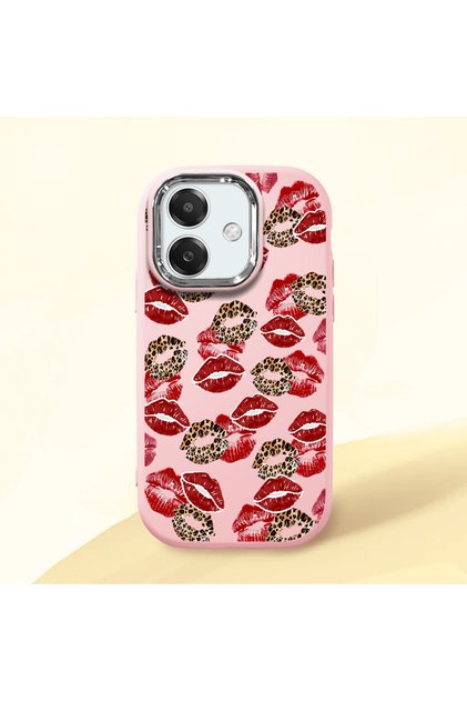 Oppo A3 Compatible Case Camera Protector Pink Silicone Couple Phone Case with Kiss Pattern