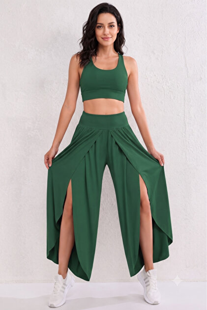 New Season Women's High Waist Elastic Front Cross Detailed Sandy Trousers