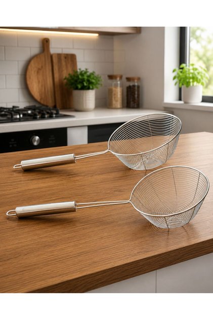 Steel Deep Oil Colander Oil Strainer Frying Colander Set of 2 13 and 15 cm