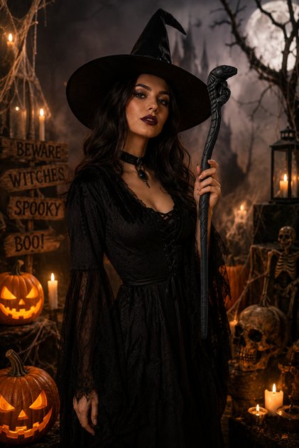 Halloween Yılan Başlı Cadı Asası 44 Cm Mat Siyah Kostüm Aksesuarı