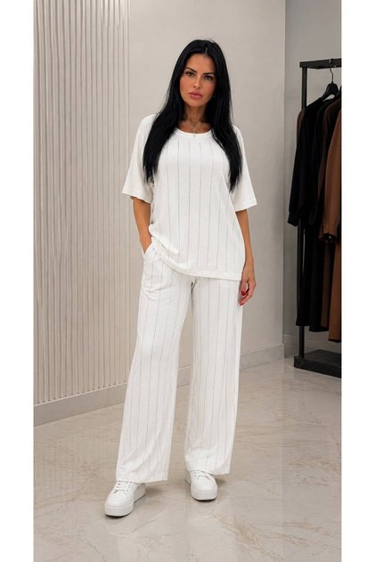 Stone Stripe Detailed Top and Bottom T-Shirt Modal Tracksuit Set