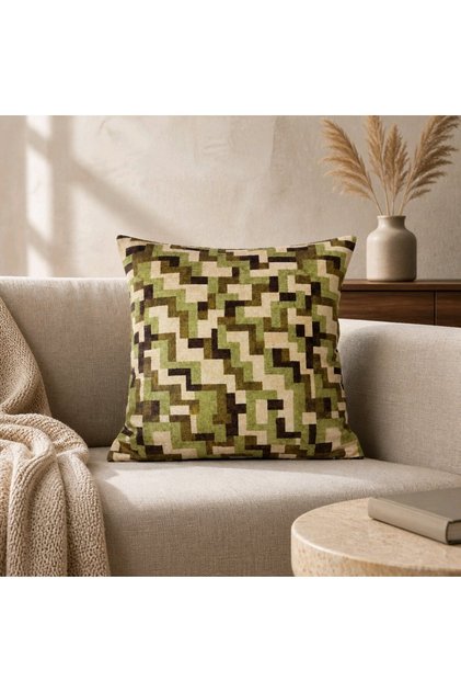 Modern Geometric Patterned Decorative Throw Pillow Cover Green Beige