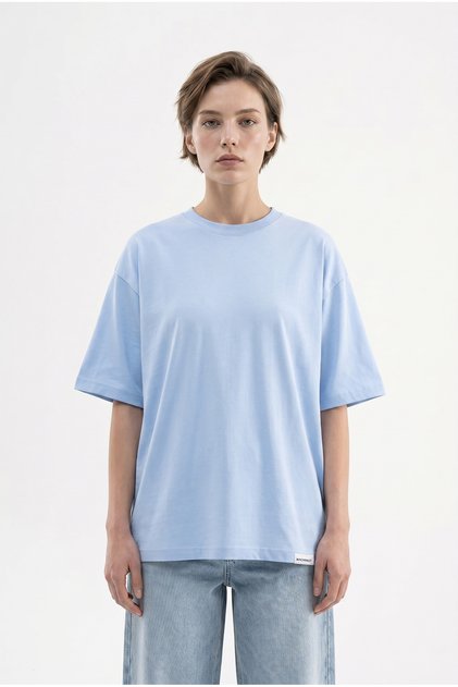 Γυναικείο μπλουζάκι Basic Oversize από βαμβακερό μονό ζέρσεϊ, Baby Blue