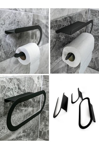 3-Piece Bathroom Set Black Metal | Shelf-Mounted Towel Holder + Toilet Paper Holder + Towel Paper Dispenser