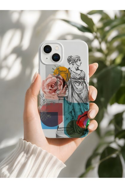 iPhone 13 Compatible Stylish Line Art Design Protective Silicone Case White