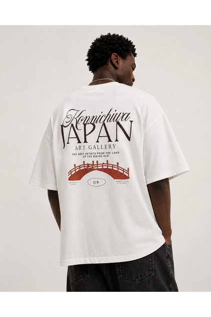 Japan Art Gallery Oversize Unisex Printed White T-Shirt