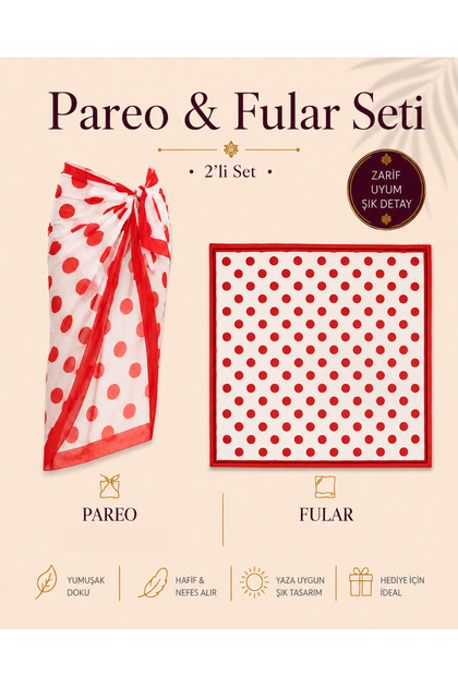 Choose Your Style Premium Red Polka Dot 2-Piece Slit Tie-Up Pareo and Bandana Set 155X111 cm / 70X70 cm