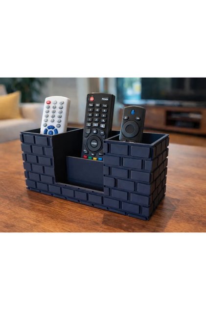 Tv Remote Holder - Desktop Pen Holder and Organizer - Decorative Brick Design