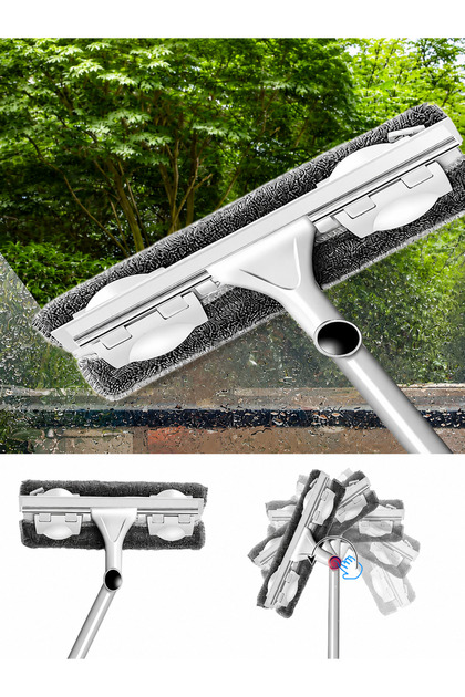 Extendable Handle Glass Cleaning Tool with Squeegee Microfiber Window Cleaner