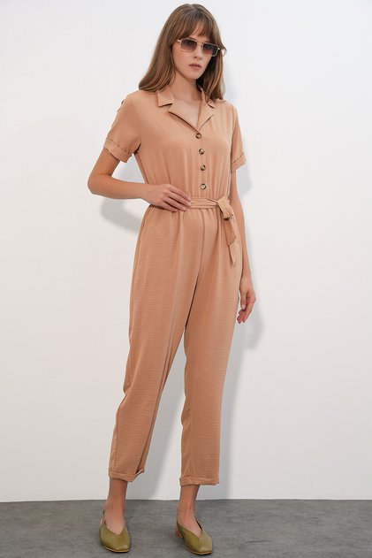 Women's Short Sleeve Ayrobin Jumpsuit 7030 - Biscuit