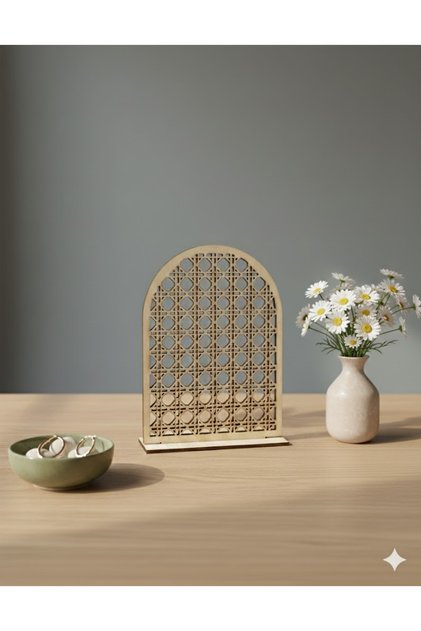 Wooden Wicker Look Decorative Jewelry Hanger and Organizer - Earring and Necklace Stand (20X25 cm)