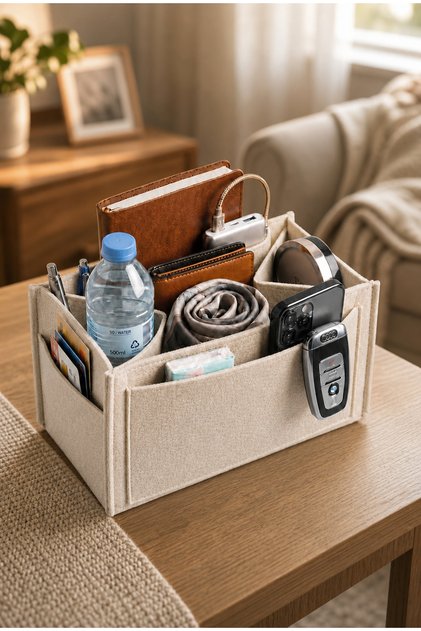 Beige Felt Bag Organizer with Double Water Bottle Holder 28X15X12 cm